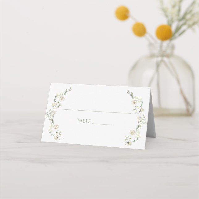 Cartão De Mesa Dusty Green Script White Peony Floral Casamento (Frente)