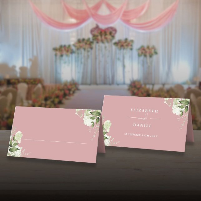 Cartão De Mesa Dusty Rosa Floral Greenery Casamento Dobrado (Dusty Rose Floral Greenery Wedding Folded Place Card)