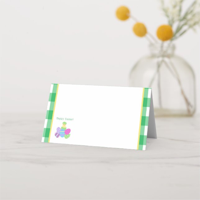 Cartão De Mesa EASTER Chick Eggs and bold green check  (Frente)