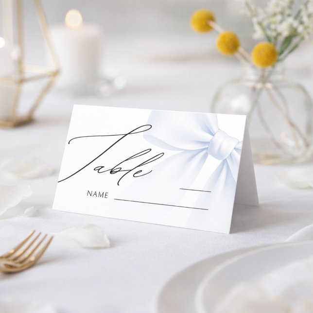 Cartão De Mesa Elegant Blue Bow Modern Wedding Table Number Place (Criador carregado)