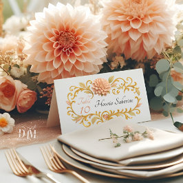 Cartão De Mesa Elegant Blush Dahlias Golden Script Wedding