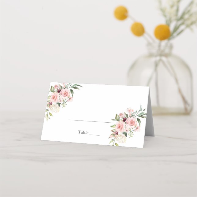 Cartão De Mesa Elegant Blush Floral Wedding Place Cards (Frente)