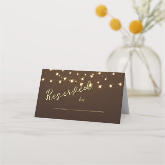 Cartão De Mesa Elegant Brown & Gold String Lights Wedding