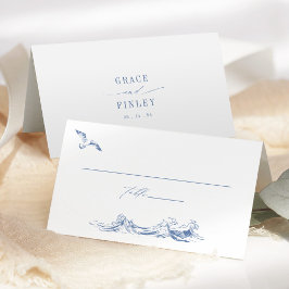 Cartão De Mesa Elegant Coastal Chic Blue Wedding
