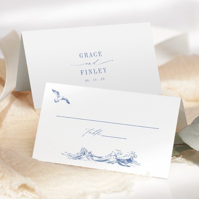 Cartão De Mesa Elegant Coastal Chic Blue Wedding (Criador carregado)