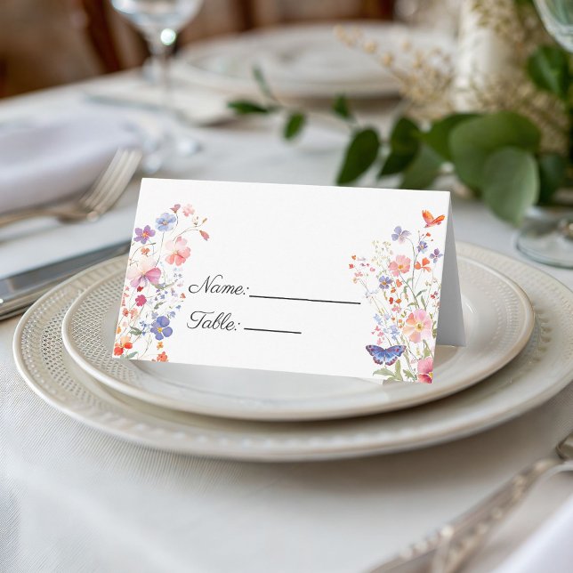 Cartão De Mesa Elegant Colorful Wildflower Name Place Card (Colorful wildflowers mother's day brunch celebration place card)