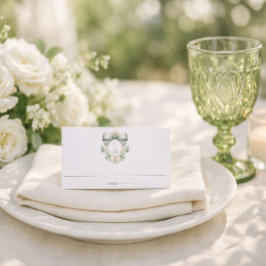 Cartão De Mesa Elegant Crest w/ Sage Green Bow | Monogram Wedding