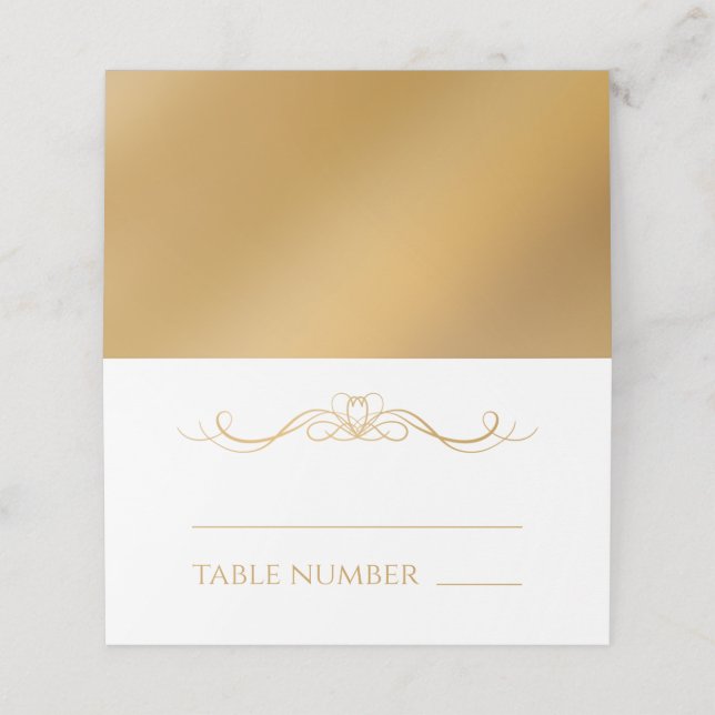 Cartão De Mesa Elegant Modern Gold Gradient Wedding Name & Table (Exterior/Desdobrado)