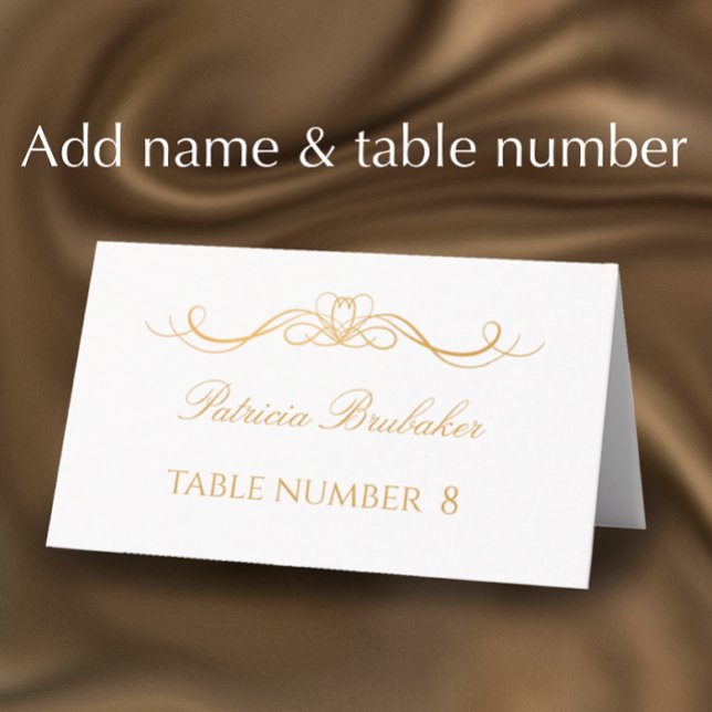 Cartão De Mesa Elegant Modern Gold & White Wedding Name & Table (Customize this elegant simple white and gold place card with the a name and table number.
)