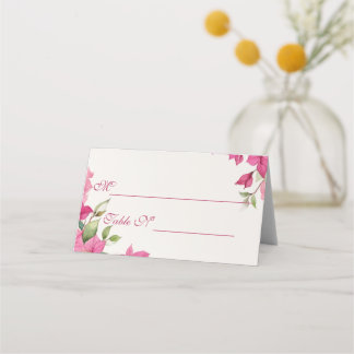 Cartão De Mesa Elegant Pink Floral Watercolor Wedding