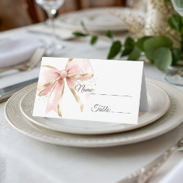 Cartão De Mesa Elegant Pink & Gold Coquette Bow 