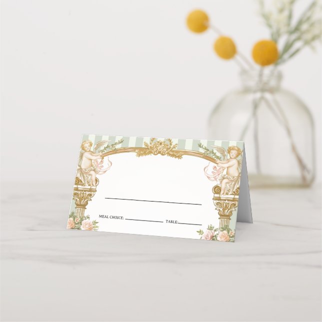 Cartão De Mesa Elegant Sage Green Cherub Wedding Place Card (Frente)