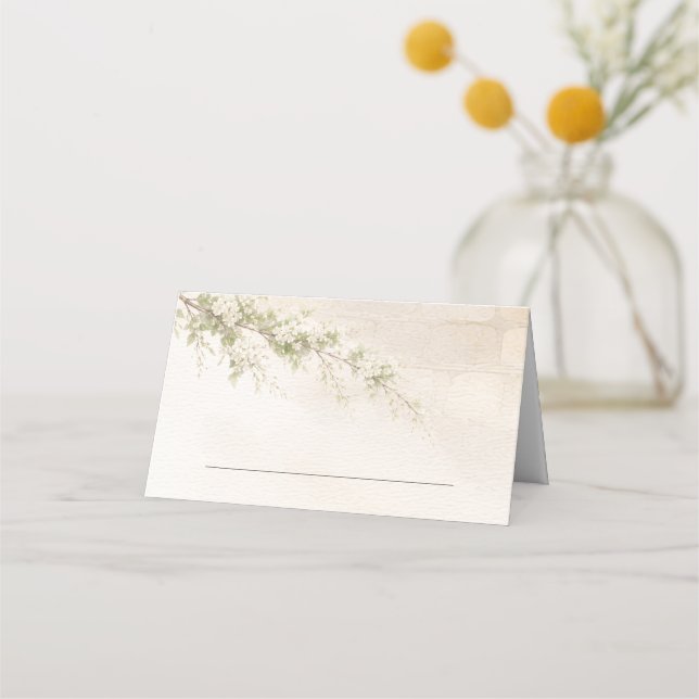 Cartão De Mesa Elegant Stone & Floral Wedding Folded Place Card (Frente)
