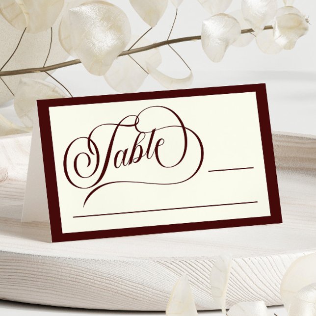 Cartão De Mesa Elegant Vintage Ivory Dark Burgundy Wedding (Criador carregado)