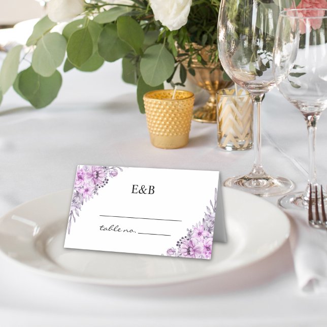 Cartão De Mesa Elegant Violet Watercolor Flowers - Wedding Party (Criador carregado)