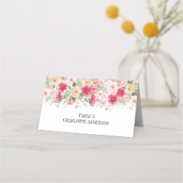 Cartão De Mesa Elegant Watercolor Bright Pink Floral Wedding