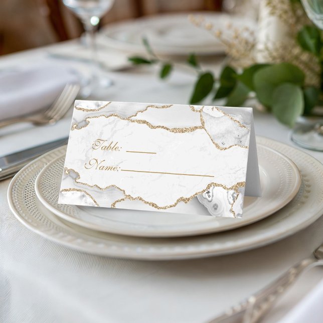 Cartão De Mesa Elegant White & Gold Agate Birthday Dinner  (Elegant White and Gold Birthday Dinner Place cards)