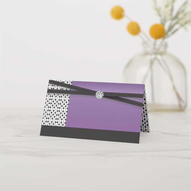 Cartão De Mesa Elegante Ametist Roxo e Preto (Frente)