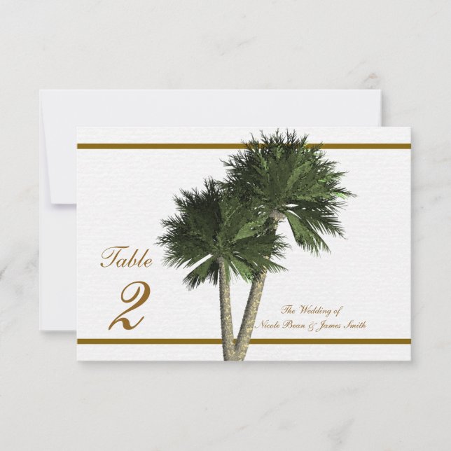 Cartão de Mesa Elegante Branco e Dourado para Palm (Frente)