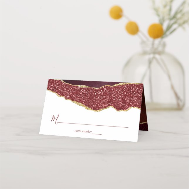 Cartão De Mesa Elegante Burgundy e Dourado Casamento Agata (Frente)