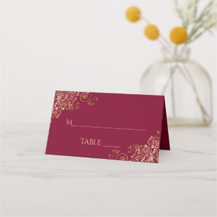 Cartão De Mesa Elegante Burgundy Maroon e Dourada Escrita Casada