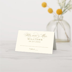 Cartão De Mesa Elegante Caligrafia Casamento Dourado Marfim Sr Sr