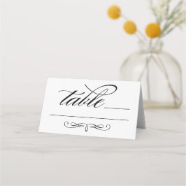 Cartão De Mesa Elegante Casamento com Letra Caligráfica Preta em