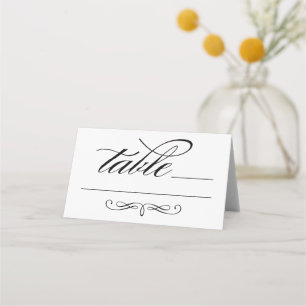 Cartão De Mesa Elegante Casamento com Letra Caligráfica Preta em