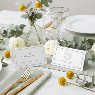 Cartão De Mesa Elegante Crista de Monograma Minimalista Casamento
