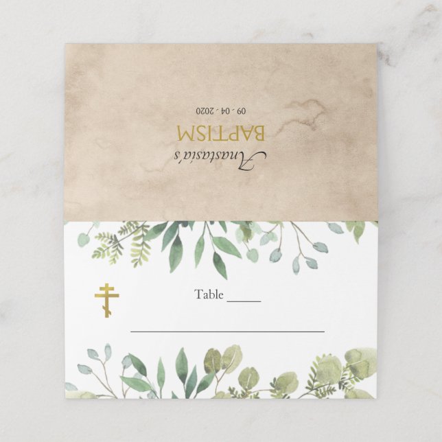 Cartão De Mesa Elegante deixa batismo ortodoxo cristão (Exterior/Desdobrado)