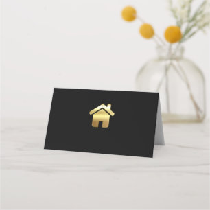 Cartão De Mesa Elegante Dourado House Símbolo Real Estate Design