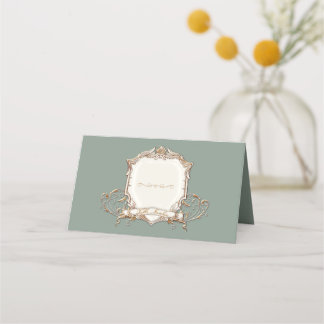 Cartão De Mesa Elegante Dourado Metálico n Sage Mint Swirls Casam