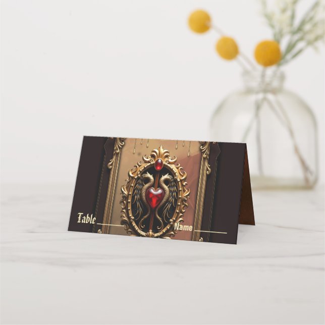 Cartão De Mesa Elegante emblema cardíaco luxuoso. (Frente)