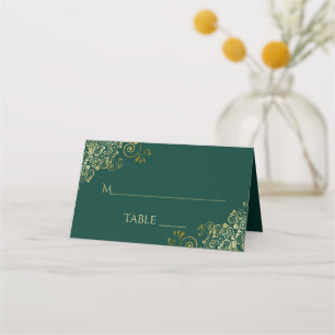 Cartão De Mesa Elegante Emerald Green e Dourada Escrita de Casame