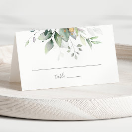 Cartão De Mesa Elegante Eucalyptus Deixa Casamento Dourado Verde