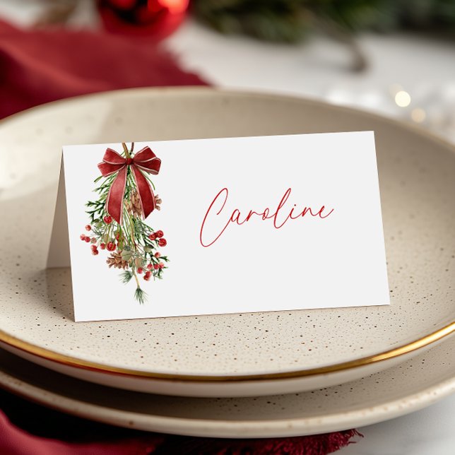 Cartão De Mesa Elegante Festa de Natal com Visco (Criador carregado)