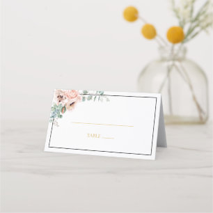 Cartão De Mesa Elegante Floral Beige Dobrado com Armação Preta