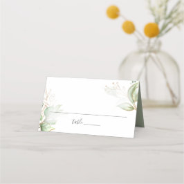 Cartão De Mesa Elegante Greenery e Dourado Casamento