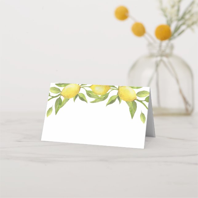 Cartão De Mesa Elegante Lemons Watercolor Casamento Verde (Frente)