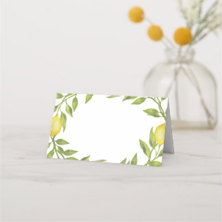 Cartão De Mesa Elegante Lemons Watercolor Casamento Verde