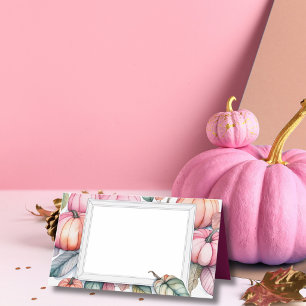 Cartão De Mesa Elegante Moldura Floral de Abóbora Rosa de Ação de