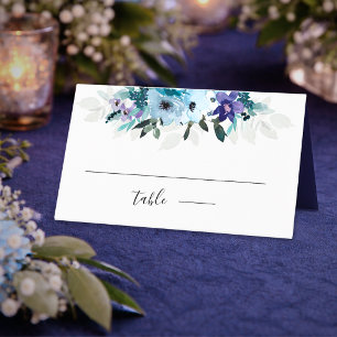 Cartão De Mesa Elegante primavera poeira azul roxo floral casamen
