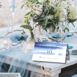 Cartão De Mesa Elegante Recepção de Casamento com Aquarela em Azu