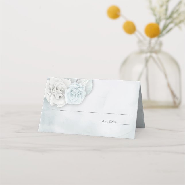 Cartão De Mesa Elegante Rosas Românticos de Azul (Frente)