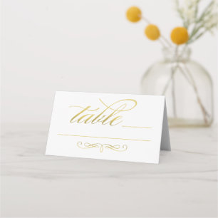 Cartão De Mesa Elegante Roteiro de Caligrafia em Ouro Casamento B