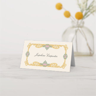 Cartão De Mesa Elegante Verde Salvia e Arte Nova Dourada