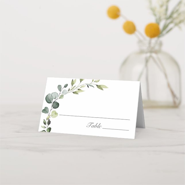 Cartão De Mesa Elegante Watercolor Eucalyptus Wedding Boho (Frente)