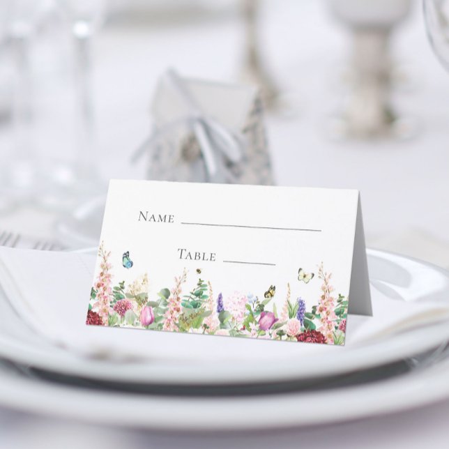 Cartão De Mesa Elegantes Borboletas Florais Rosa Roxo (Criador carregado)