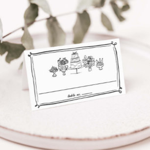 Cartão De Mesa Elegantes Rabiscos Desenhos à Mão Linhas Casamento