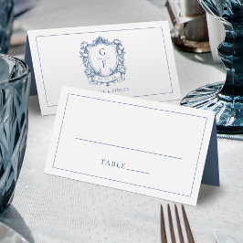 Cartão De Mesa Elegantes Rosas Francesas Crista Azul Monograma Ca